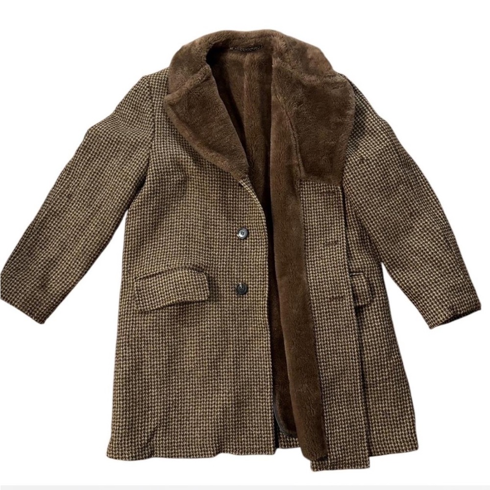 No Brand - Vintage oversized faux fur lined tweed coat XL